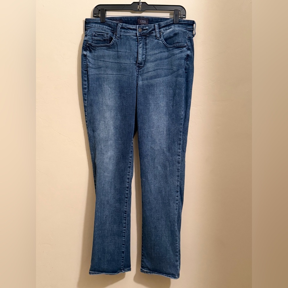 NYDJ Sheri Slim Jeans Size 12 Lift Tuck Straight Leg Blue Stretch Denim